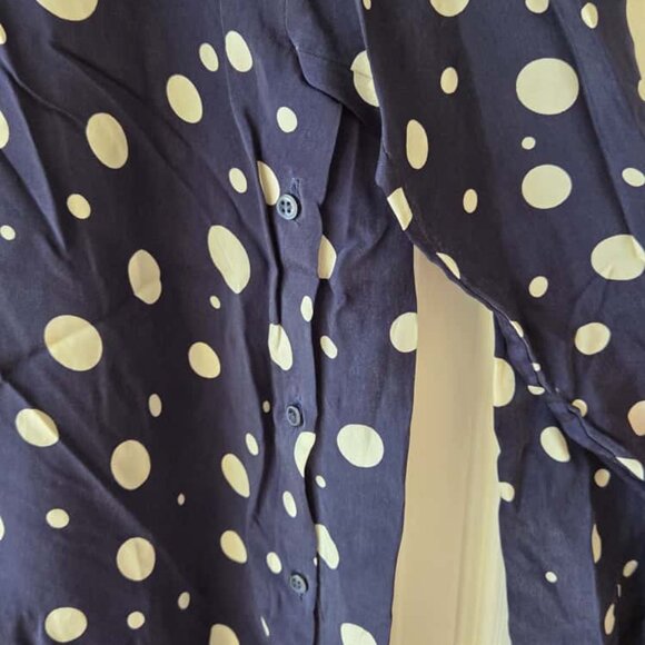 Zara Shirt Dress M Satin Polka Dot Button Down Navy and Cream - Picture 4 of 9